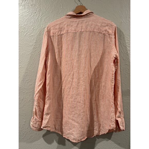Lauren Ralph Lauren Black Label Orange Striped Linen Button Down Large - Picture 3 of 5